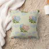 ピンクおよび青いヴィンテージのアジサイの花 クッション (ブランケット)