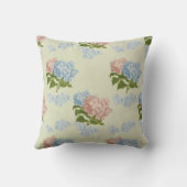 ピンクおよび青いヴィンテージのアジサイの花 クッション (裏面)