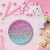 ピンクおよび青い円のグリッターの輝きの光沢があるきらめく ペーパープレート (パーティー)