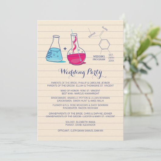 ピンクおよび青い化学結婚式プログラム プログラム (スタンド正面)