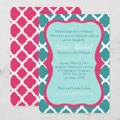 ピンクおよび青い招待 招待状 (正面/裏面)