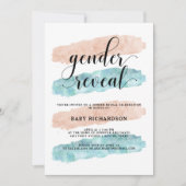 ピンクおよび青い水彩画|の性はパーティーを明らかにします 招待状 (正面)