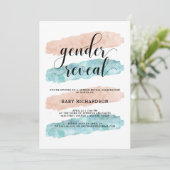 ピンクおよび青い水彩画|の性はパーティーを明らかにします 招待状 (スタンド正面)