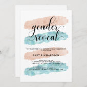 ピンクおよび青い水彩画|の性はパーティーを明らかにします 招待状 (正面/裏面)