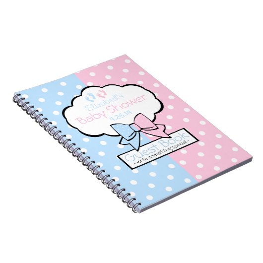 ピンクおよび青い水玉模様のベビーシャワーの来客名簿| ノートブック (右側)