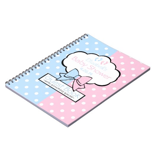 ピンクおよび青い水玉模様のベビーシャワーの来客名簿| ノートブック (左側)