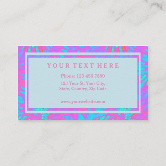 ピンクおよび青い絞り染めパターンおよびあなたの文字 名刺 (裏面)