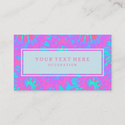 ピンクおよび青い絞り染めパターンおよびあなたの文字 名刺 (正面)