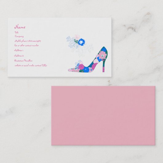 ピンクおよび青い花の靴 名刺 (正面/裏面)