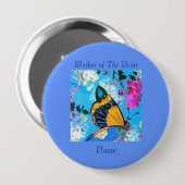 ピンクおよび青い蝶Pinは文字を加えます 缶バッジ (正面&裏面)