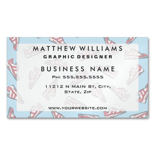 ピンクおよび青くかわいいスニーカーパターン マグネット名刺 (正面)