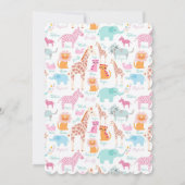 ピンクおよび青くかわいい動物のサファリのベビーシャワー 招待状 (裏面)