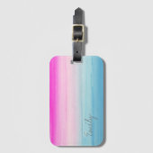 ピンクおよび青くグラデーションな水彩画|はあなたの名前を加えます ラゲッジタグ (正面縦)