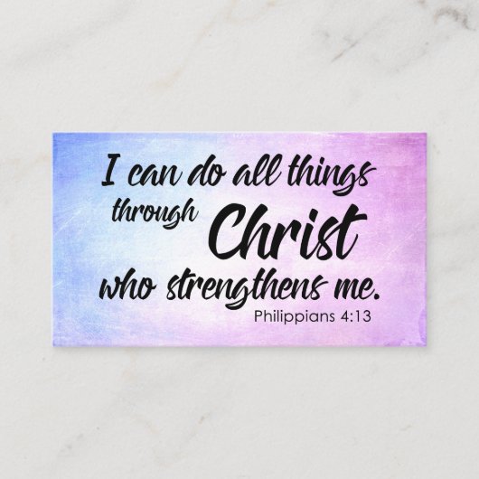 ピンクおよび青くグランジなPhilippiansの4:13の聖なる書物、経典 名刺 (正面)