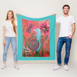 ピンクおよび青のかたつむりの絵画 フリースブランケット