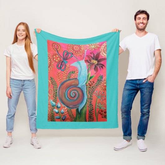 ピンクおよび青のかたつむりの絵画 フリースブランケット (インサイチュ)