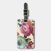 ピンクおよび青のバラ ラゲッジタグ (正面縦)
