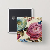 ピンクおよび青のバラ 缶バッジ (正面&裏面)