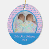 ピンクおよび青初めてのクリスマスのオーナメントを結び付けます セラミックオーナメント (左)