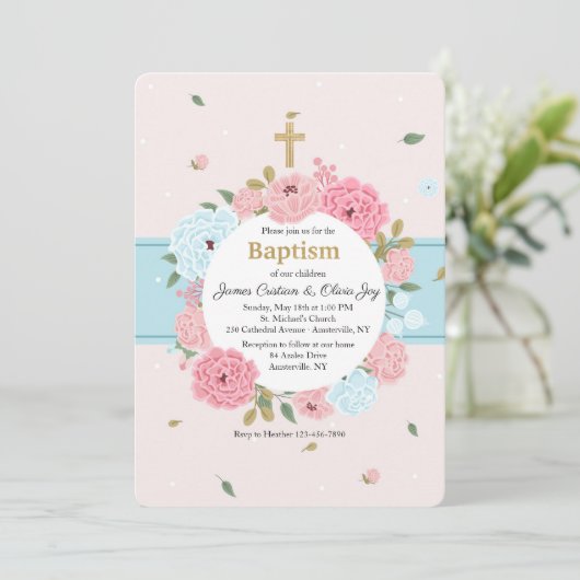 ピンクおよび青招待状は活気付きます 招待状 (スタンド正面)