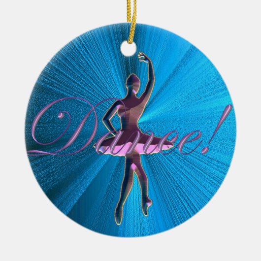 ピンクおよび青緑のバレリーナのオーナメント セラミックオーナメント (正面)