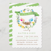 ピンクおよび青|の女の子および男の子の双生児のシャワーに卵を投げつけます 招待状 (正面/裏面)