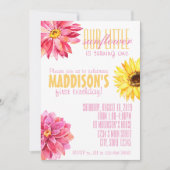 ピンクおよび黄色いヒマワリの誕生日 招待状 (正面)