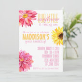 ピンクおよび黄色いヒマワリの誕生日 招待状 (スタンド正面)