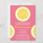 ピンクおよび黄色いレモンテーマのブライダルシャワー 招待状 (正面)