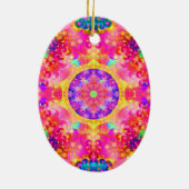 ピンクおよび黄色い万華鏡のように千変万化するパターンのフラクタル セラミックオーナメント (裏面)