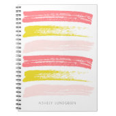 ピンクおよび黄色い水彩画のブラシはカスタムをなでます ノートブック (正面)