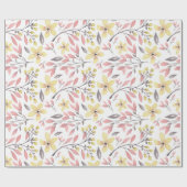 ピンクおよび黄色い水彩画の群葉の包装紙 ラッピングペーパー (フラット)