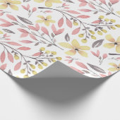 ピンクおよび黄色い水彩画の群葉の包装紙 ラッピングペーパー (角)