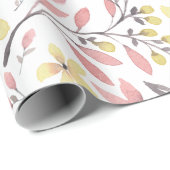 ピンクおよび黄色い水彩画の群葉の包装紙 ラッピングペーパー (ロールコーナー)