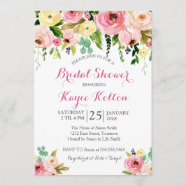 ピンクおよび黄色い花のブライダルシャワーの招待状 招待状