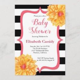 ピンクおよび黄色い花のベビーシャワーの招待状 招待状