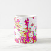 ピンクおよび黄色い花のマグ コーヒーマグカップ (中央)