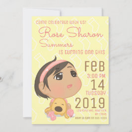 ピンクおよび黄色の最初誕生日の女の赤ちゃんのパーティー 招待状