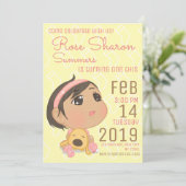 ピンクおよび黄色の最初誕生日の女の赤ちゃんのパーティー 招待状 (スタンド正面)