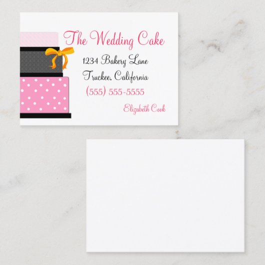 ピンクおよび黒いウエディングケーキのベーカリー 名刺 (正面/裏面)