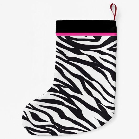 ピンクおよび黒いシマウマのプリントのモノグラムのストッキング スモールクリスマスストッキング (裏面)