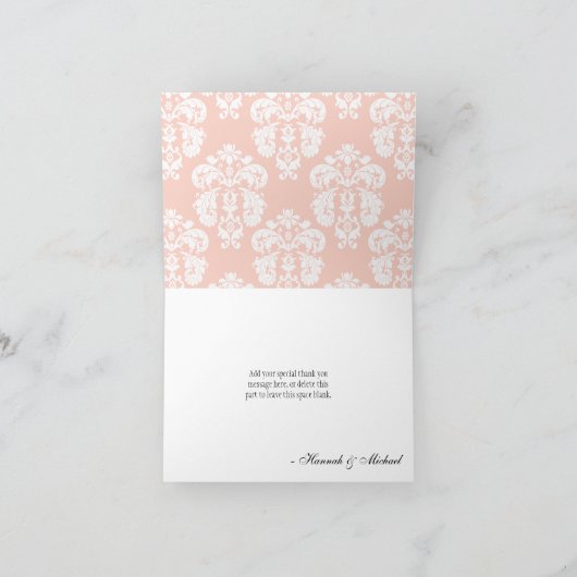 ピンクおよび黒いダマスク織のエッフェル塔は感謝していしています サンキューカード (内部)