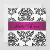 ピンクおよび黒いダマスク織のブライダルシャワー 招待状 (正面)