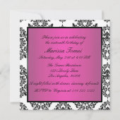 ピンクおよび黒いダマスク織のSweet sixteen 招待状 (裏面)