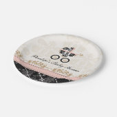 ピンクおよび黒いダマスク織キャリッジベビーシャワー ペーパープレート (アングル)