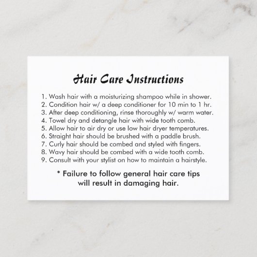 ピンクおよび黒い女の子らしい女の子のヘアーケアの指示 名刺 (裏面)