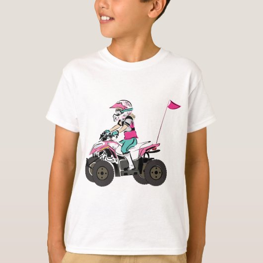 ピンクおよび黒い女の子ATVのライダー Tシャツ (正面)