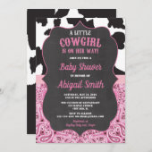 ピンクおよび黒い女性のカーボーイのベビーシャワーの女の子 招待状 (正面/裏面)