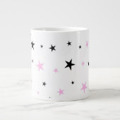 ピンクおよび黒い星のジャンボコーヒー・マグ ジャンボコーヒーマグカップ (正面)