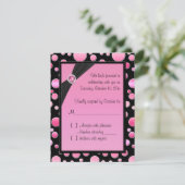 ピンクおよび黒い水玉模様RSVPカード 出欠カード (スタンド正面)